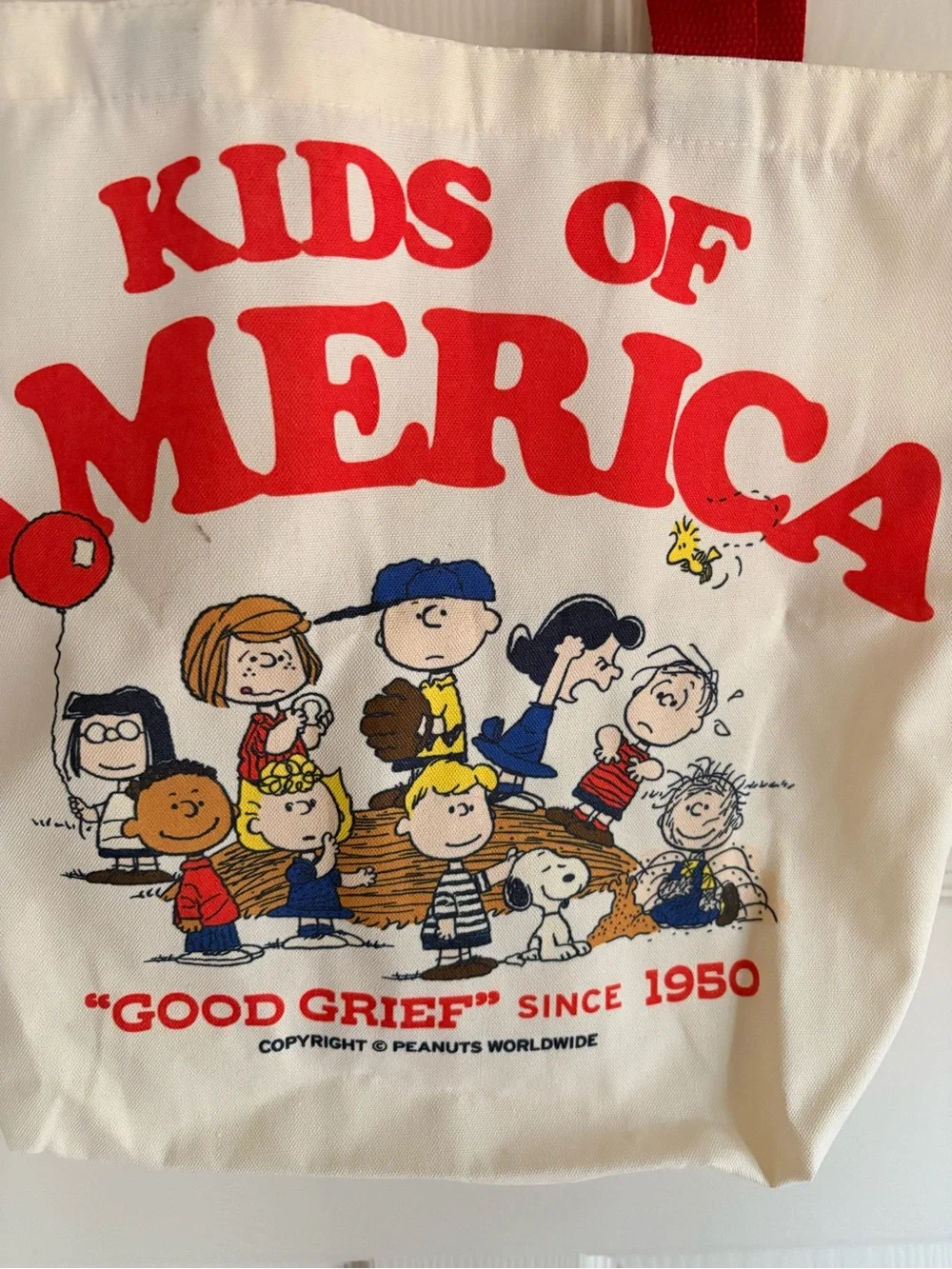 Peanuts Tote Bag - Cream with Red Handles